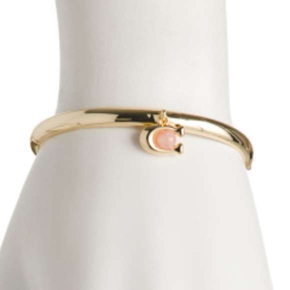 COACH Women’s Gold Logo Charm Hinged Bangle Bracelet - Picture 2 of 8